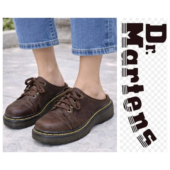 Dr. Martens Womens Vintage 9936 Brown Leather Chunky 5 Eye Oxford Mules 7 - Picture 1 of 16